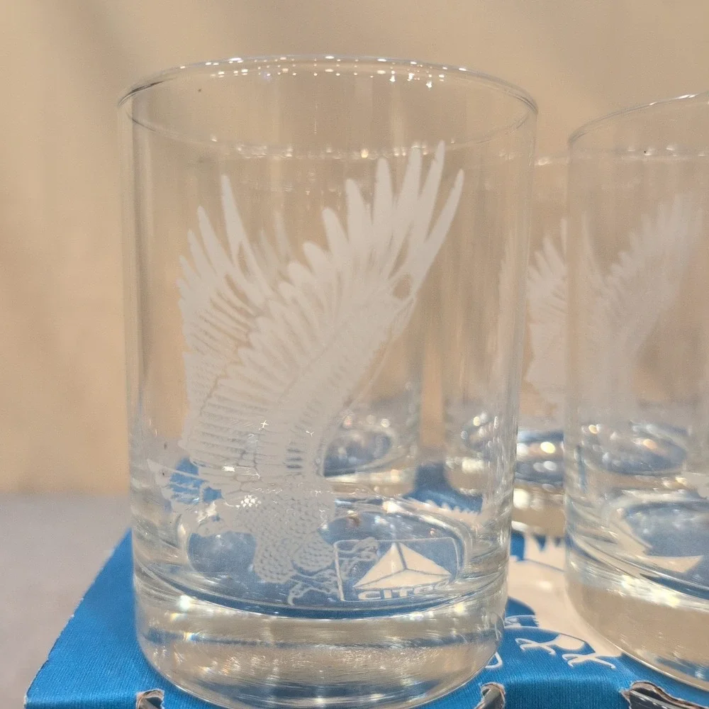 Citgo Etched Eagle Clear Glass Tumblers Set of 8 Promotional Barware - Picture 2 of 5